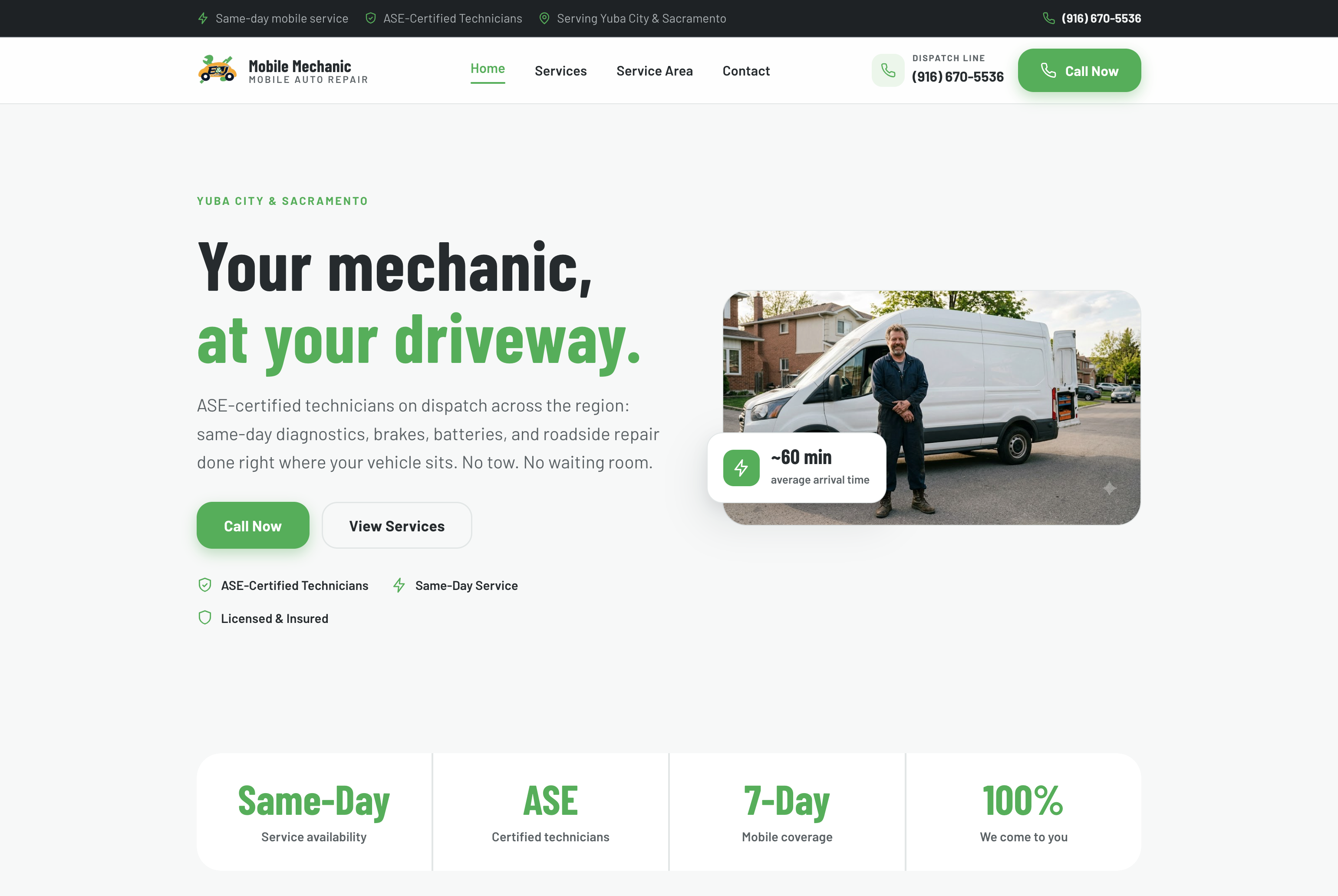 E&J Mobile Mechanics website screenshot