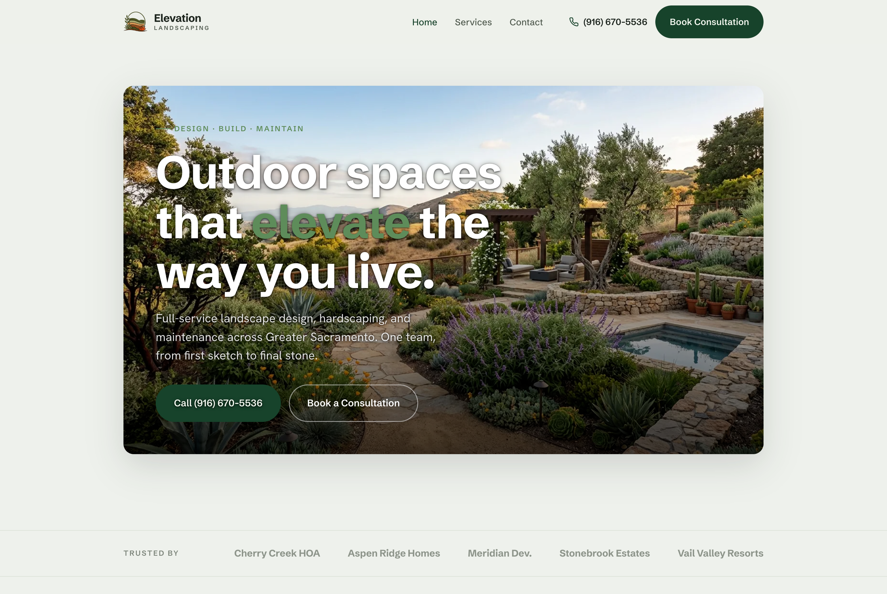 Elevation Landscaping website screenshot